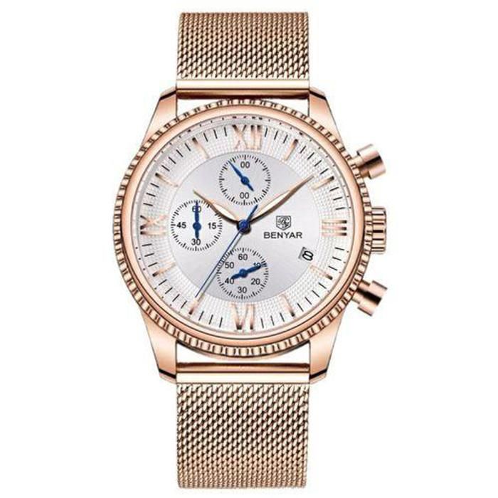 BENYAR BY-5129F – Montre Originale 100% Chronographe De Luxe Pour Femmes Avec Bracelet En Acier Inoxydable – Doré
