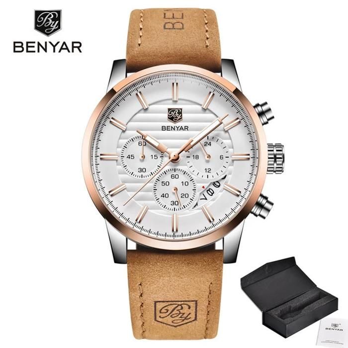 Benyar Montre Homme En Cuir 100% Originale à Quartz Avec 2 Ans De Garantie