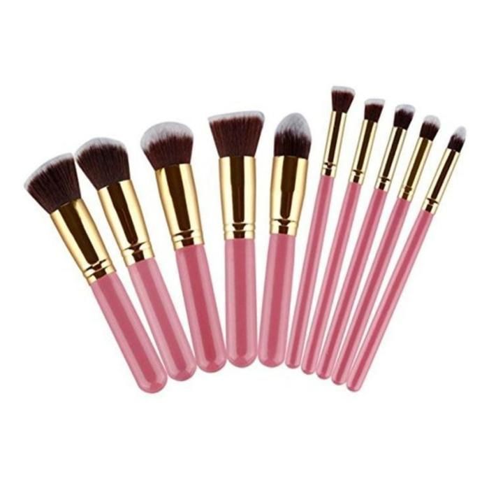 10 Pinceaux Maquillages Kit Professionnel avec Pochette noire