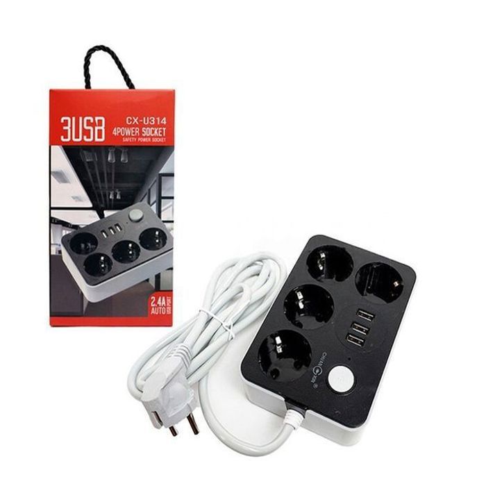 Rallonge Electrique Multiprise Avec 4 Prises Courant 3 Port USB 10A CX-U314 Adaptateur Avec Interrupteur