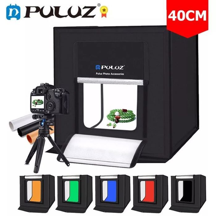 Puluz Photo Studio Softbox 40cm à éclairage LED 2400 lm - 6 Couleurs de Fond