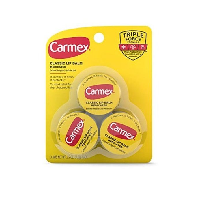 Carmex Pots de Baume à Lèvres Médicamenteux, Protecteur - Paquet de 3 - Made in USA