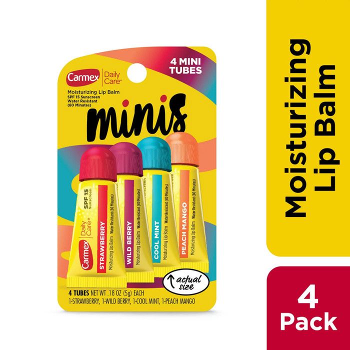 Carmex Minis Tubes de baume à lèvres hydratants avec FPS 15, 4 Tubes - Made in USA