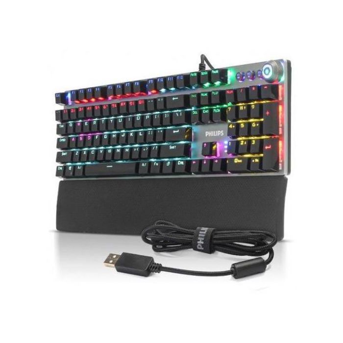 Philips Clavier Gaming Mécanique RGB, Repose-Poignet Amovible Bouton multimédia Blueswitch