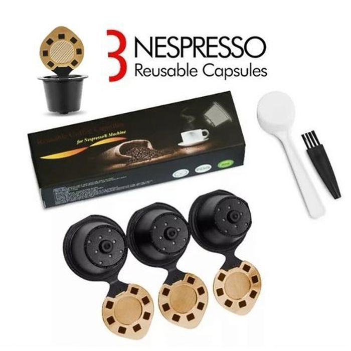 3 Capsules rechargeable réutilisable avec couvercle en acier compatible Nespresso Nescafé