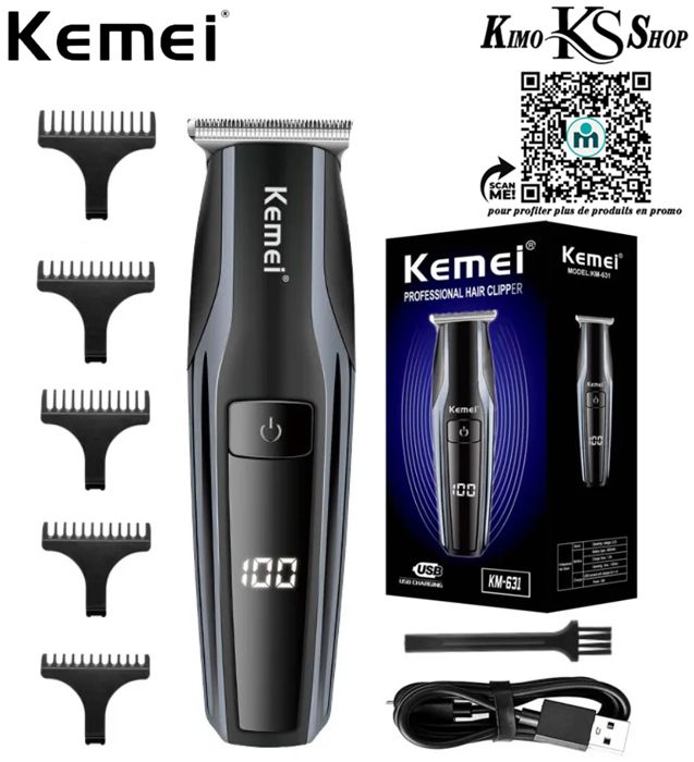 Kemei – tondeuse à cheveux électrique sans fil pour hommes, rasoir professionnel avec affichage numérique LCD LED et chargeur USB