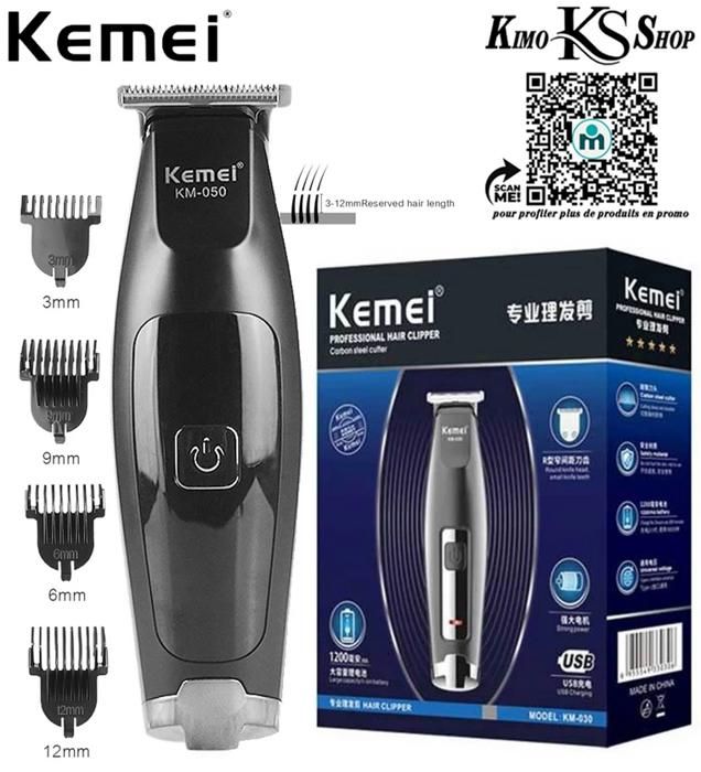 Tête de coupe en acier inoxydable, Machine à raser les cheveux KEMEI KM-030 tondeuse à cheveux Rechargeable par Usb sans fil