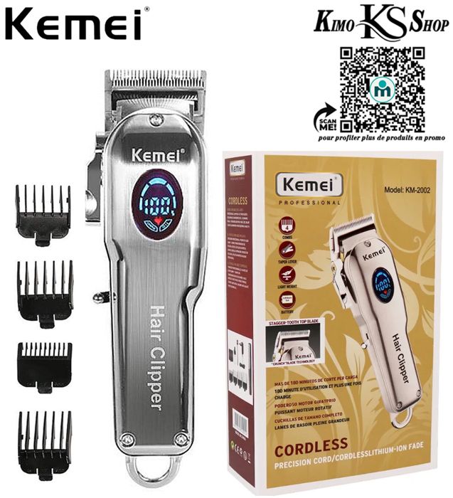 avec boîte Kemei – tondeuse à cheveux professionnelle pour hommes, rasoir électrique, LCD, réglable, pour sal