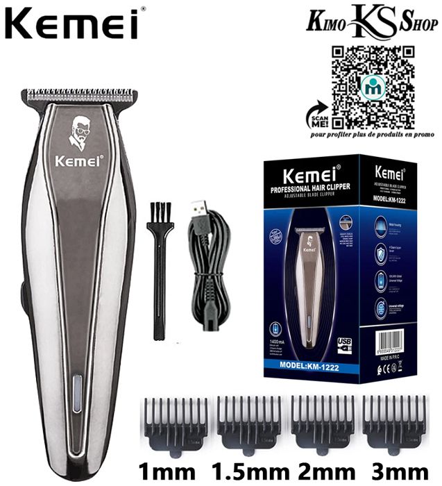 Kemei KM-1222 tondeuse à cheveux électrique sans fil pour homme, rasoir professionnel Rechargeable coupe-barbe facile à transporter