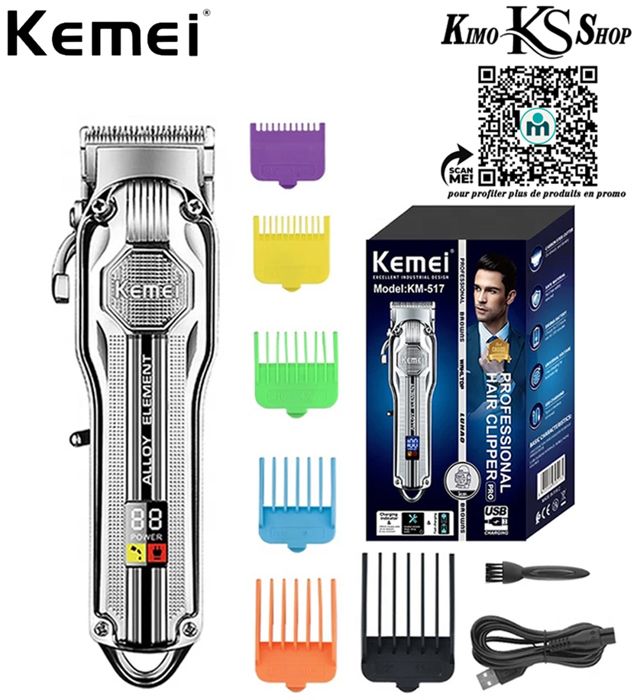 Kemei Km-517 Haute Puissance Six Limit Peigne Usb Affichage Numérique Allemand Hommes Spécial Électrique Tondeuse À Cheveux