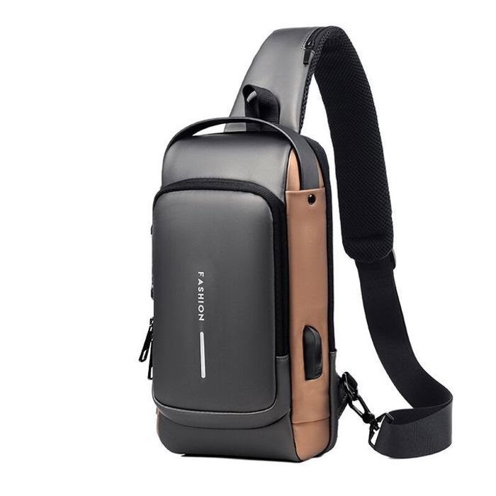 Sac à Bandoulière, Sacoche de Poitrine Imperméable Antivol, Chargeur USB