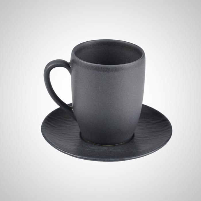 SET DE 2 MUGS AVEC SOUS TASSES - NOIR