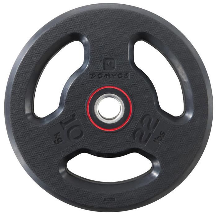 DISQUE MUSCULATION CAOUTCHOUC 10KG 28MM AVEC POIGNÉES