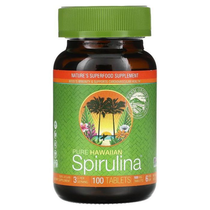 Spiruline Hawaïenne Pure, Energie, Immunité, Peau, Yeux, Cheveux,100 comprimés