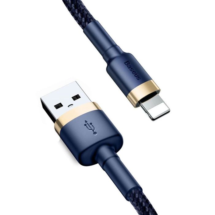Câble USB vers Lightning 15A 2M Tressé Baseus Cafule Bleu+Or compatible pour iPhone 6 7 8 Plus XS XR 11 12 13  CALKLF-CV3