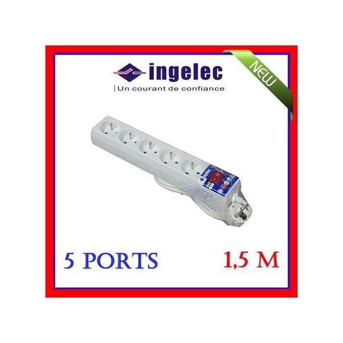 Rallonge // Multi-prises avec interrupteur // 5 prises 2p+terre - 1.5m - blanc