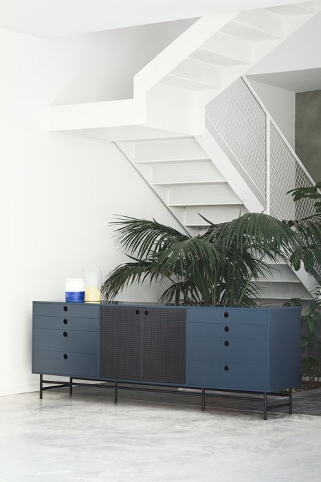 BUFFET BAS 2 portes et 8 tiroirs – Noir / Bleu foncé 212 cm - PUNTO