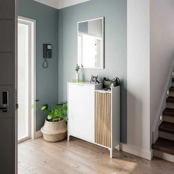 Meuble d’entrée avec rangements de chaussures et miroir -ETHNA