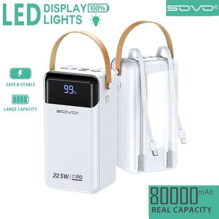 Sovo Power Bank 80 000 mAh USB Type-C PD 22.5W chargement de 6 téléphones au même temps