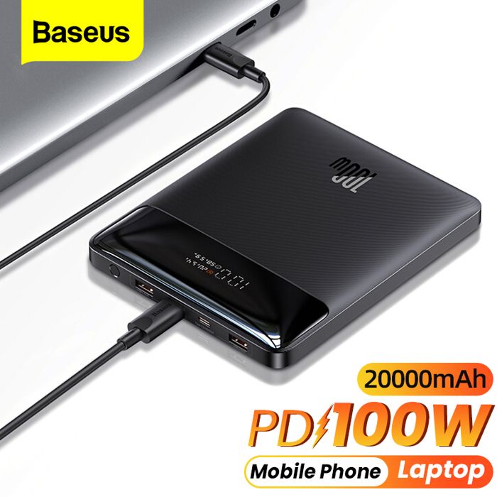 Power Bank Batterie externe Baseus 100W d'énergie 20000mAh PD Fast Charging 2 type C 2 USB Smartphone Macbook Ordinateur portable