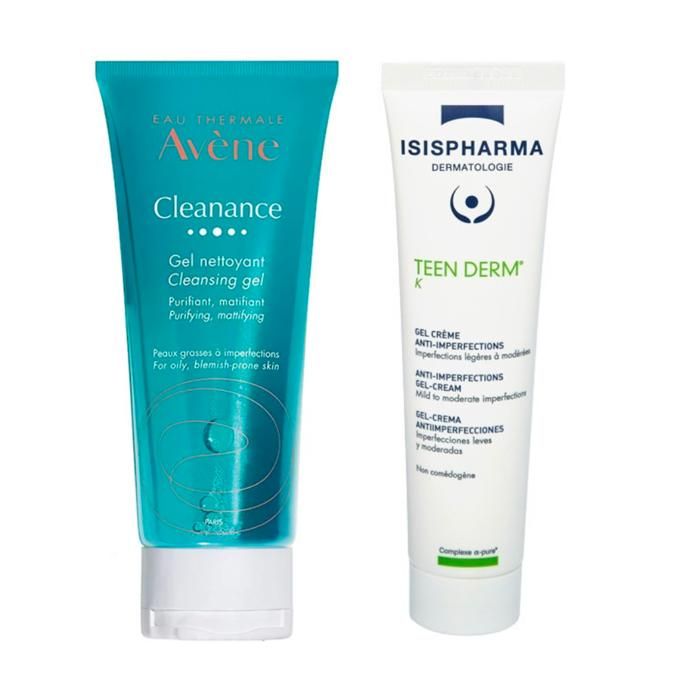 Routine Peau Grasse à tendance acnéique: - AVÈNE CLEANANCE Gel moussant 200ml - Isispharma teen derm A.Z