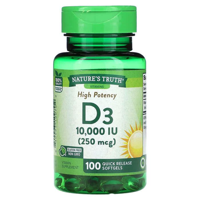Vitamin D3, High Potency, 250 mcg (10,000 IU), 100 Quick Release Softgels