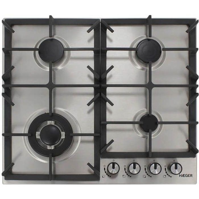 Plaque de cuisson à gaz - HAEGER - PG-4GI.005A - 4 feux + 1 wok - 60 cm - Acier inoxydable