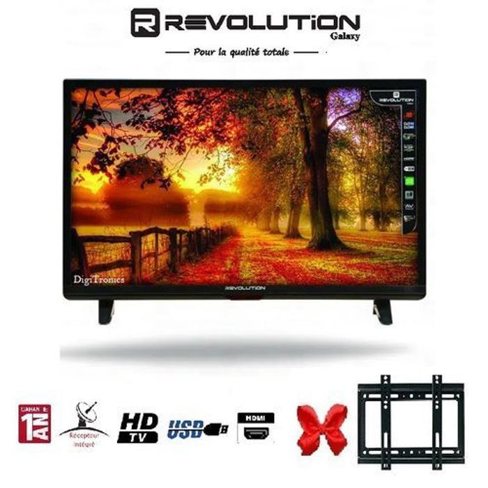 TV Revolution TV 24" Pouces HD Led Récepteur intégré + TNT + HDMI + USB + Support Mural