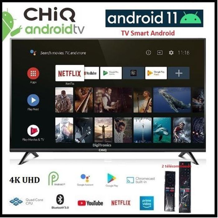 TV CHIQ Smart TV 50" Android 11.0 UHD 4K - Bluetooth 5.0- Récepteur Intégré- HDR - Dolby