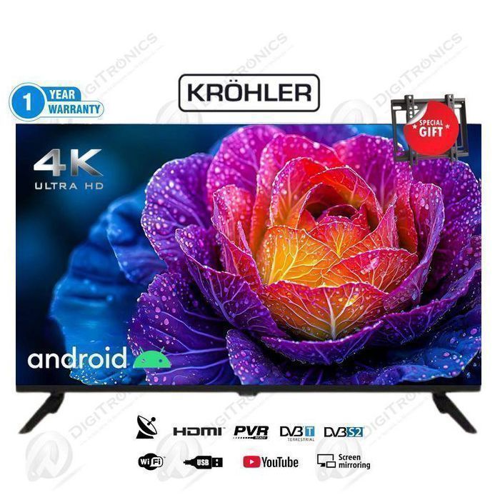 TV KRÖHLER Smart TV 50" Android UHD - Récepteur intégré + TNT + HDMI + USB - Garantie 1 An