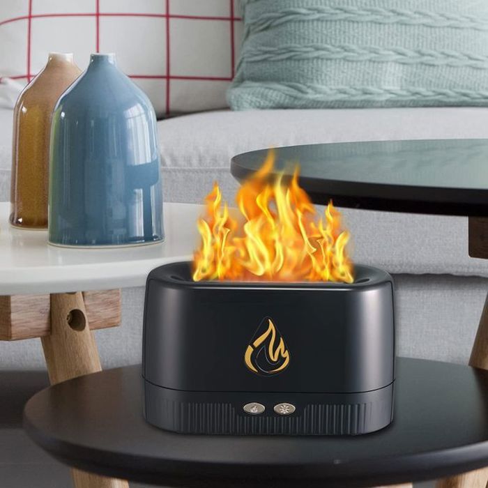 Diffuseur d'Huiles Essentielles avec Effet Flamme Noir