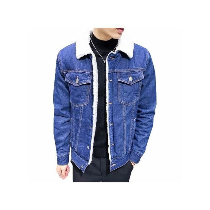 Jacket jean fourrure homme Bleu