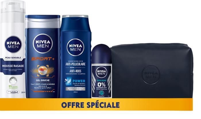Mousse à raser Sensitive 200ml + Gel douche Sport 250ml + Shampoing Deep 250ml + Roll On Fresh Ocean 50ml+Trousse Offerte