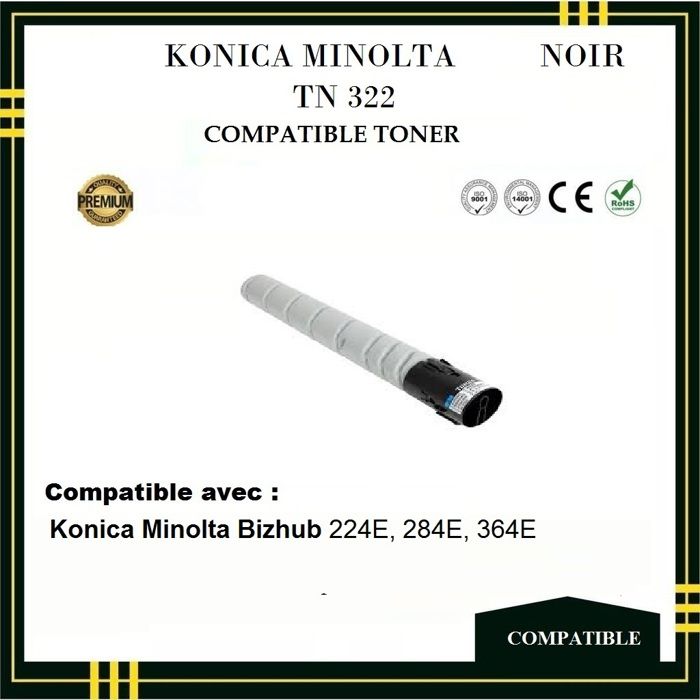 Cartouche de Toner Compatible avec Konica Minolta TN 322