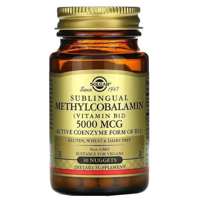 Solgar, Méthylcobalamine sublinguale (vitamine B12), 5000 µg, 30 pépites