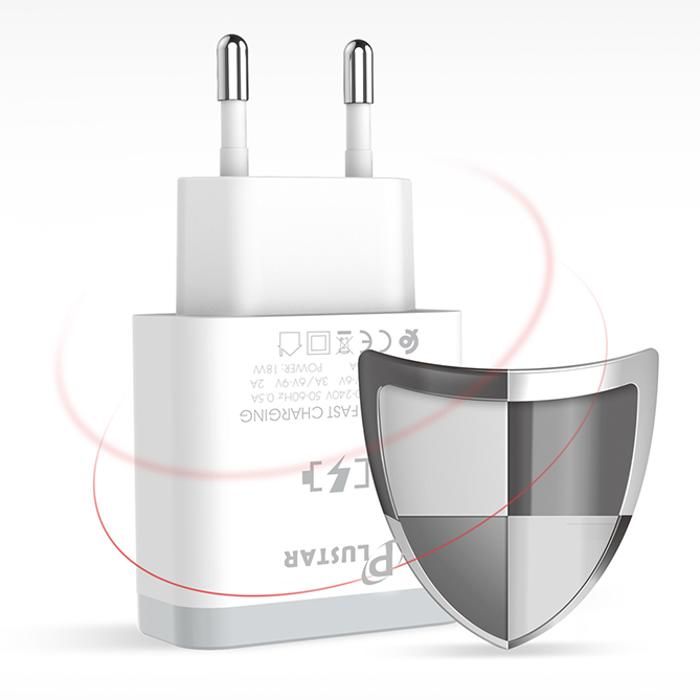 PLUSTAR A301Q Chargeur Ultra Rapide pour iPhone Auto-ID QC3.0 18W Qualcomm Original