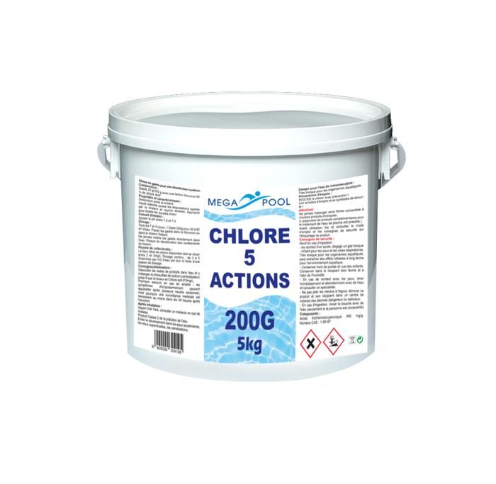 CHLORE MULTI 200G MEGA POOL 5KG