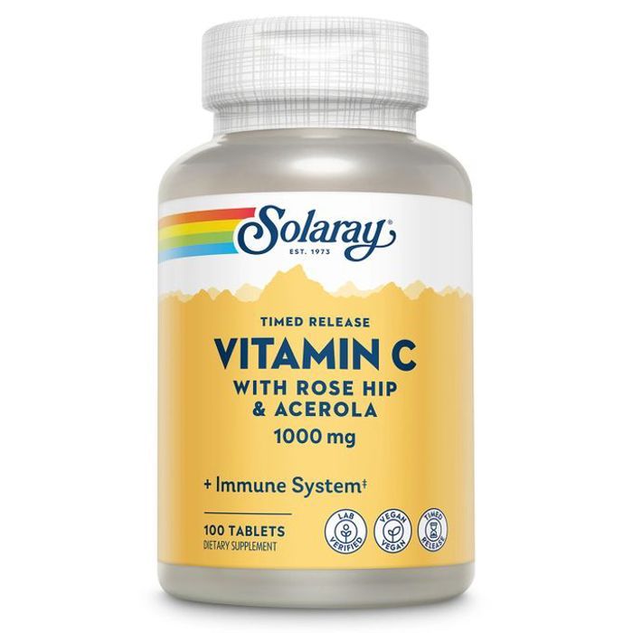 Solaray Vitamine C Timed Release - Rose HIP and Acerola, 1000 mg, 100 Capsules végétales