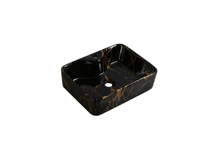 Vasque à poser rectangle noir doré 480*370*130