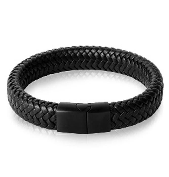 Bracelet haute qualité en cuir noir pour hommes et femme