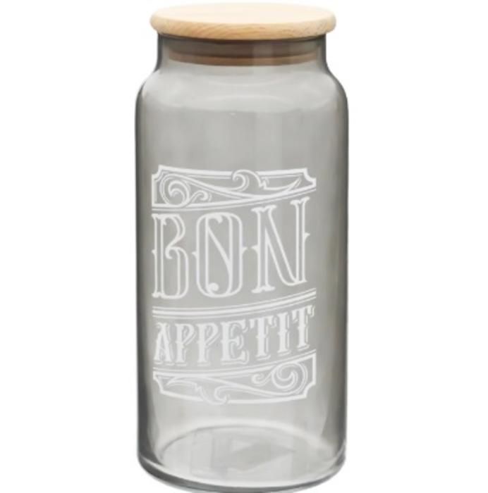 Bocale gris transparent a motif white bon appetit 1400cc