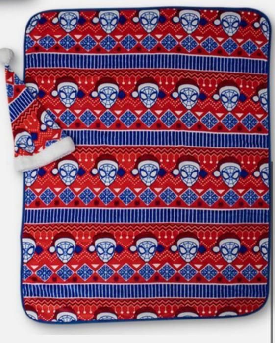 Couverture de voyage Disney Marvel Spiderman 2 pièces et bonnet de Père Noël