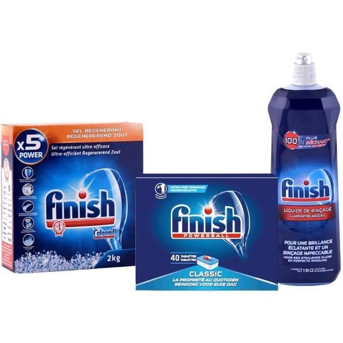 Finish Pack lave Vaisselle - Tablette + Liquide Rinçage + Sel régénèrent 2kg