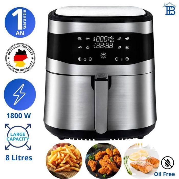Ritage Friteuse sans huile 8 litre 1800w, air fryer TACTIL