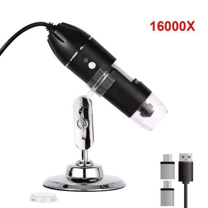 Microscope numérique à Zoom USB 1600X 8 LED, loupe à main biologique avec support