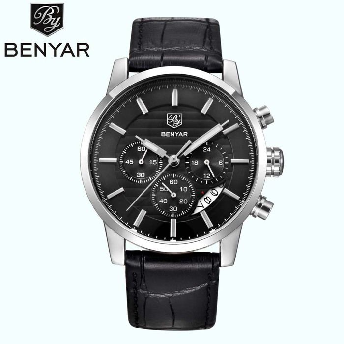 Benyar Montre Homme En Cuir 100% Originale à Quartz  Avec 2 Ans De Garantie