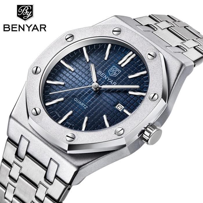 Montre Homme - BENYAR - BY-5156M - Acier Inoxydable - Quartz - Résistance à l'Eau 30m
