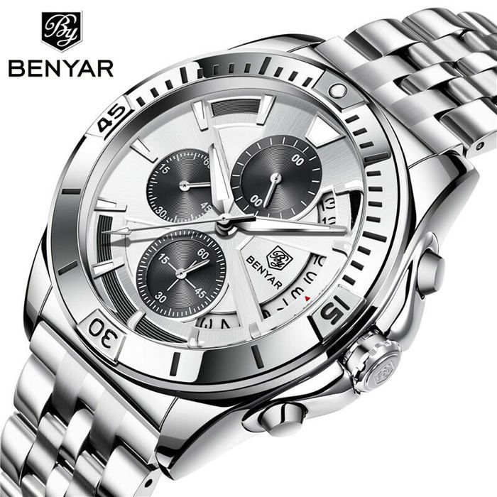 Montre Homme - BENYAR - BY-5180 - Acier Inoxydable - Quartz - Résistant à l'Eau