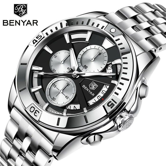 BENYAR Montre Originale 100% à Quartz Pour Homme Avec Bracelet En Acier inoxydable Avec 2 Ans De Garantie