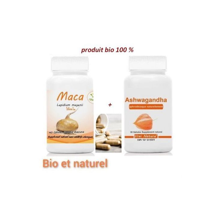 Vrai nature PACK Ashwagandha + Maca Suppléments bien-être intellectuel et physique